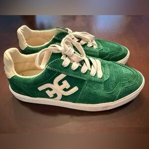 San Edelman Ellie Green and White Suede Sneakers Sz 9